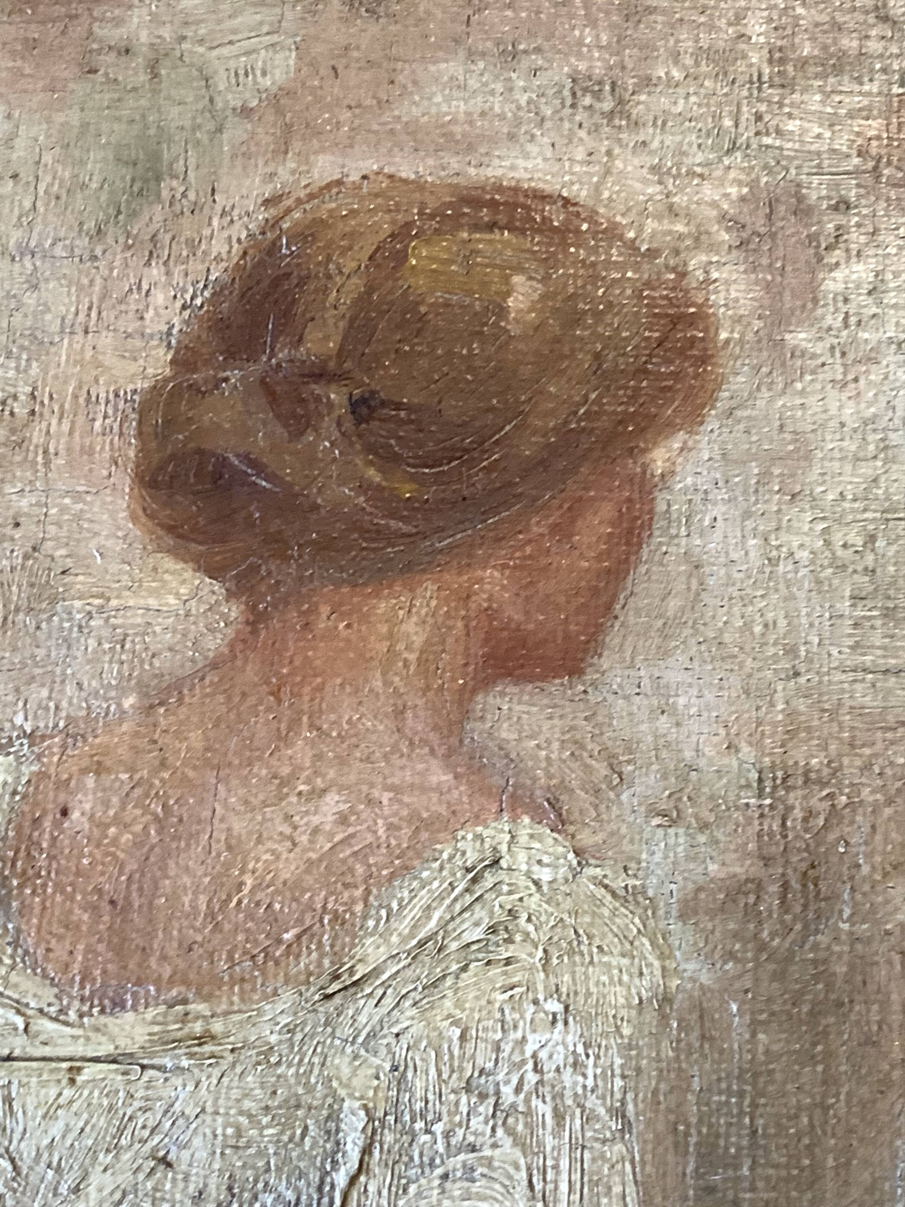 Cécile Van Moé. 19th Century Charming oil on canvas presenting a young woman near a well.