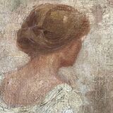 Cécile Van Moé. XIXe Charmante huile sur toile présentant une jeune femme près d’un puits.