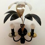 Black and gold Hollywood Regency leaf wall sconce