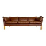 Danish mid-century vintage Mogens Hansen cognac brown leather sofa 60s