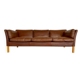 Danish mid-century vintage Mogens Hansen cognac brown leather sofa 60s