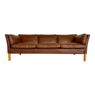 Danish mid-century vintage Mogens Hansen cognac brown leather sofa 60s