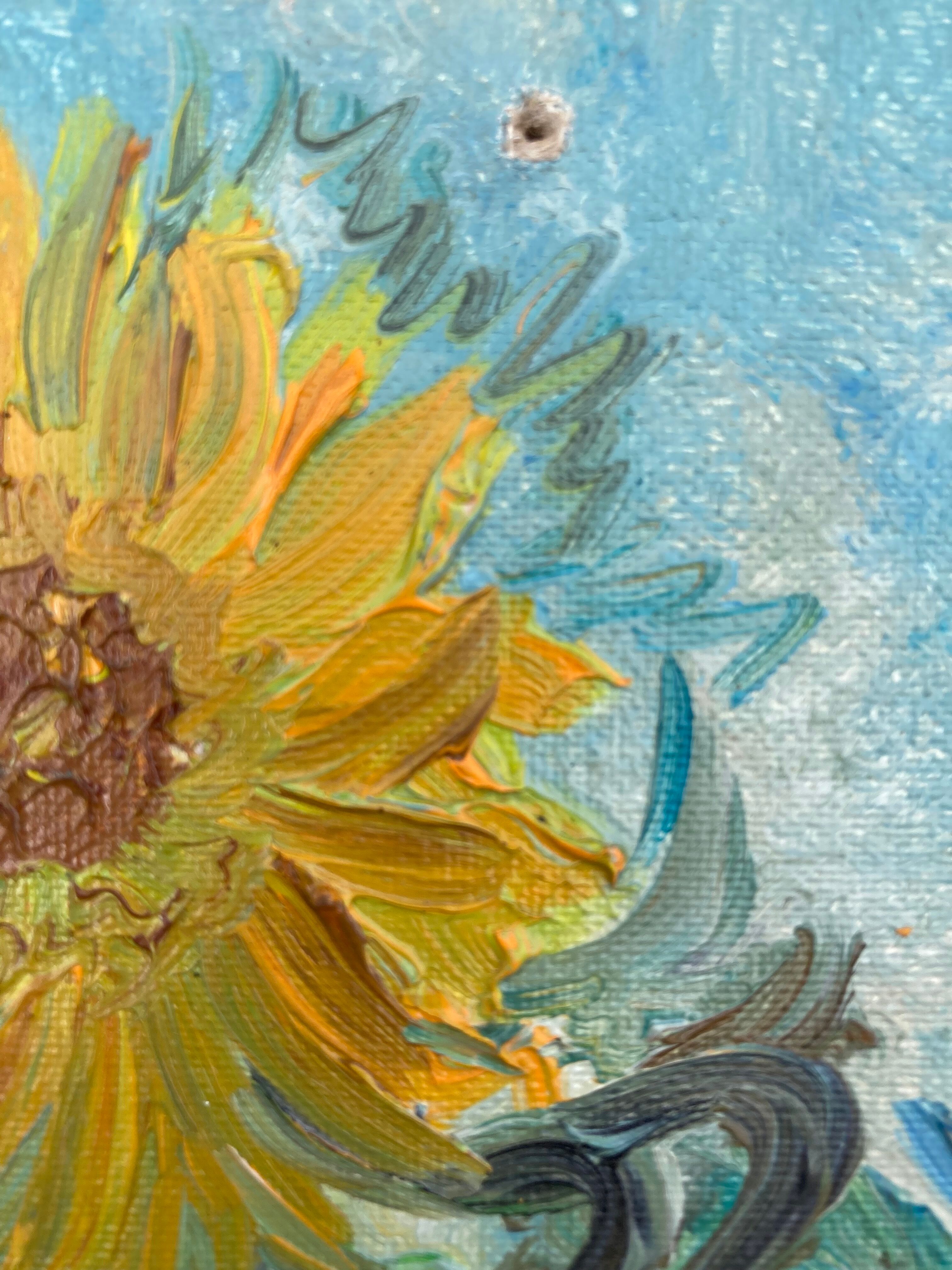 Oil painting - Bouquet of Sunflowers -Coated cardboard