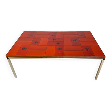 Mid-century coffee table in red ceramic, Denmark, 1960s.