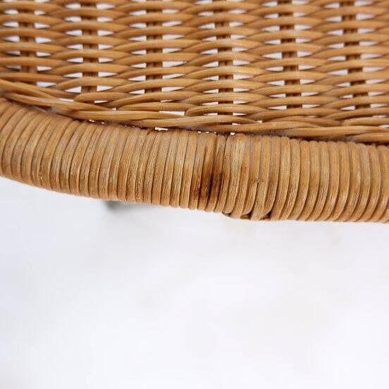 Vintage wicker stool / footstool with gray metal hairpin legs - Ikea