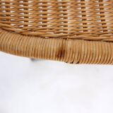 Vintage wicker stool / footstool with gray metal hairpin legs - Ikea