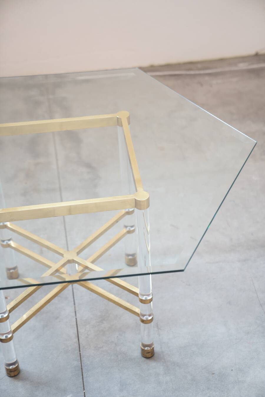 Hexagonal glass table by Sandro Petti, for Angolometallarte, 1970