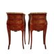 Mid-century French Louis XV style bedside tables with marble tops and floral marquetry, 1940s, set of 2