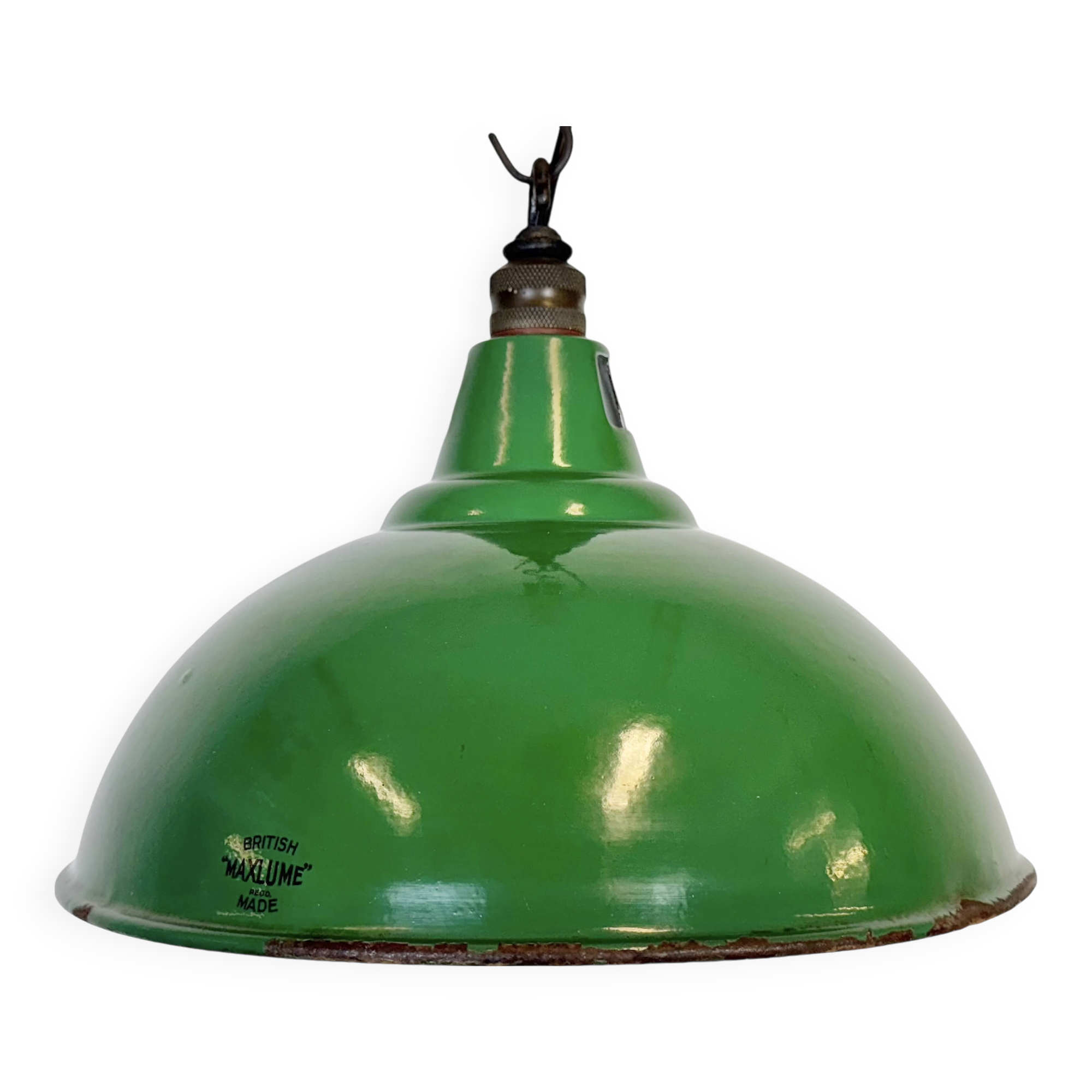 Industrial British Green Enamel Factory Pendant Lamp from Maxlume, 1960s