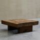 Table basse carrée style Wabi Sabi en chêne massif années 1960