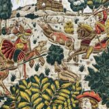 Printed tapestry and embroidery decorated with a medieval hunting scene - 1m50x1m12