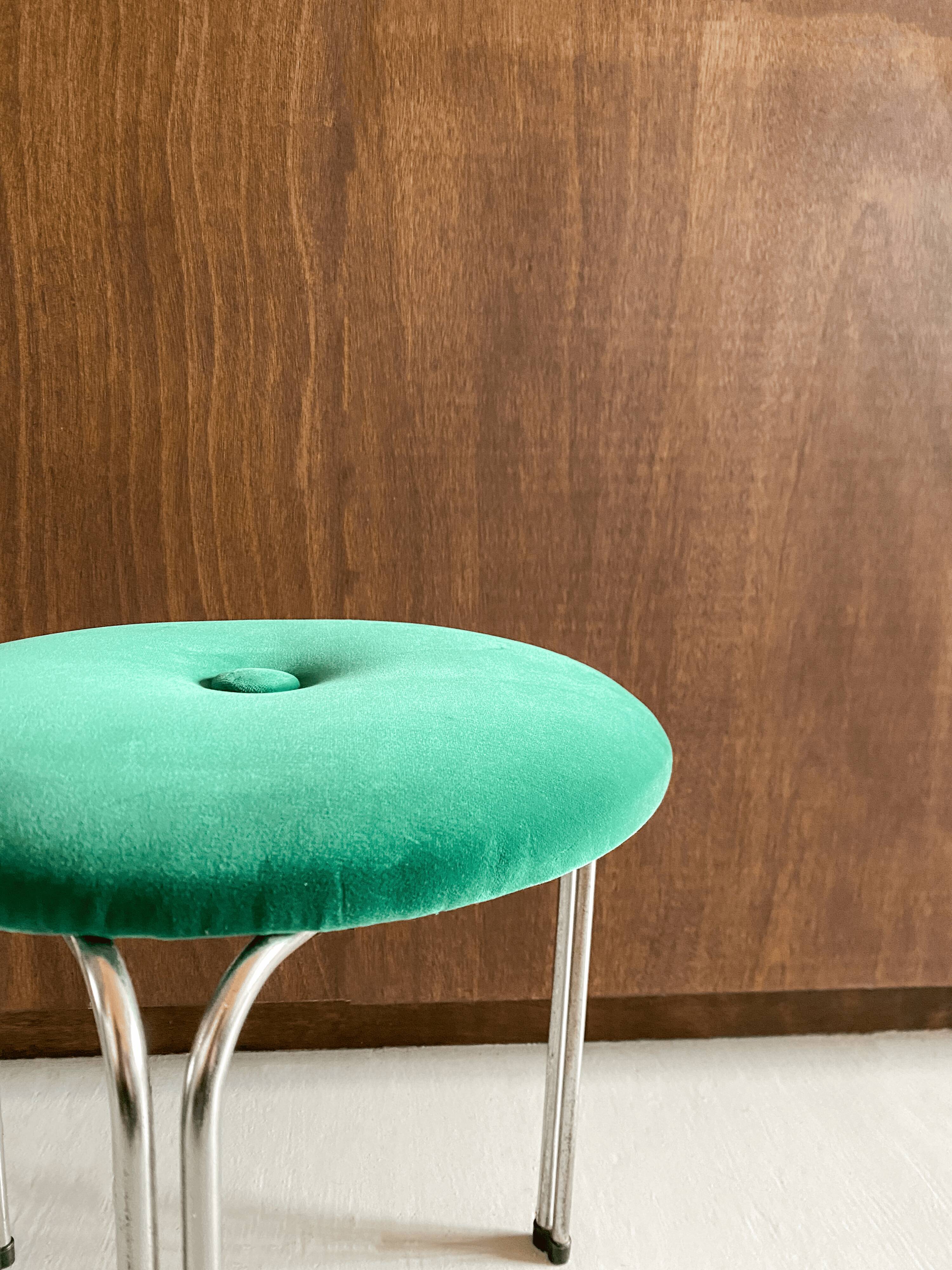 3-legged "Tacke" stool with velvet seat - from the 60s