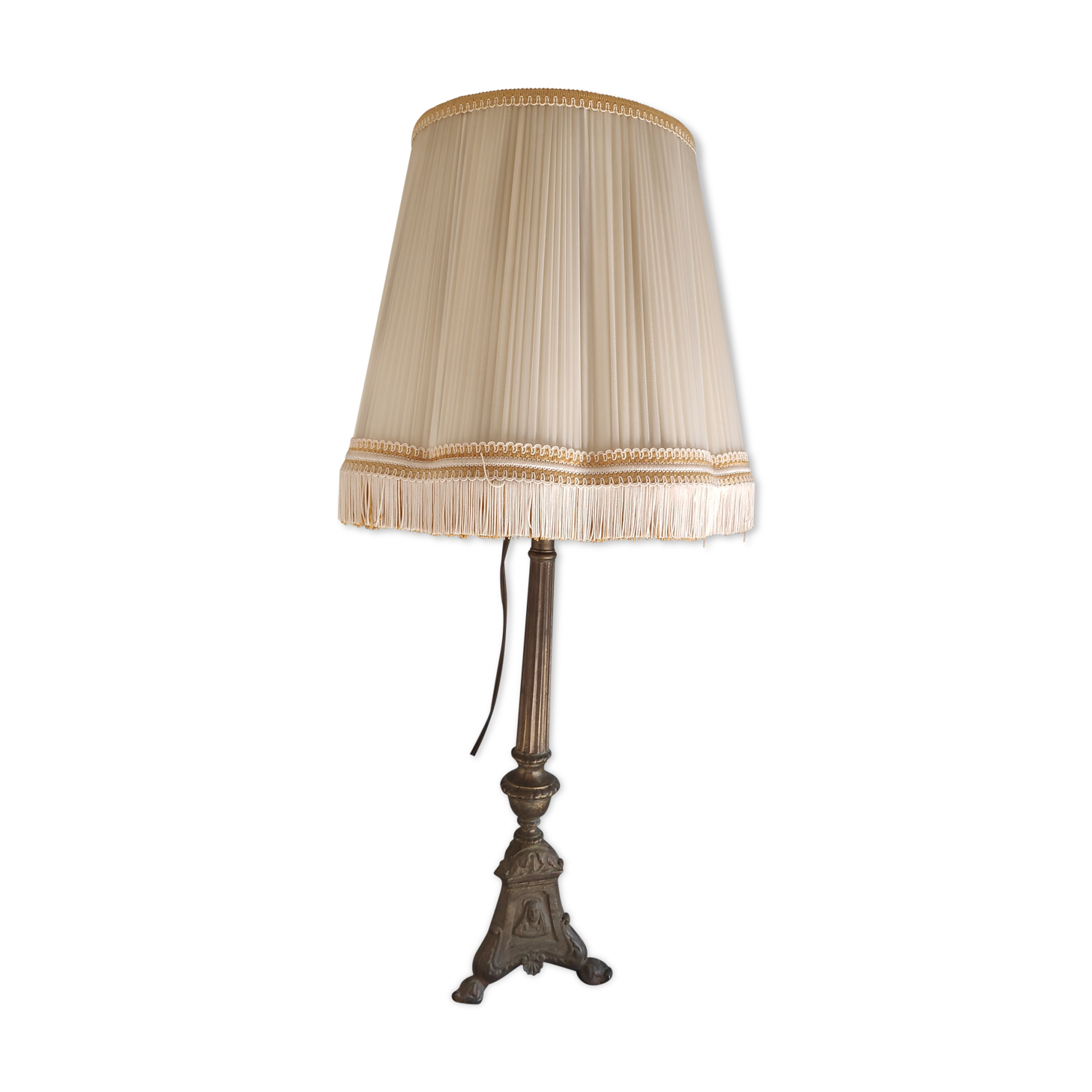 Old brass foot lamp and period lampshade