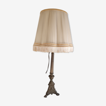 Old brass foot lamp and period lampshade