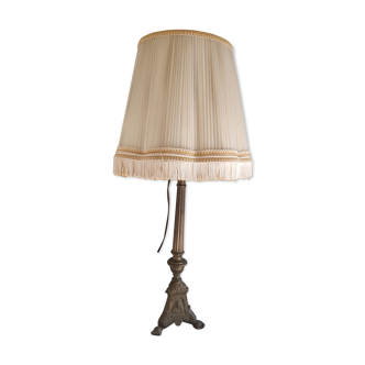 Old brass foot lamp and period lampshade
