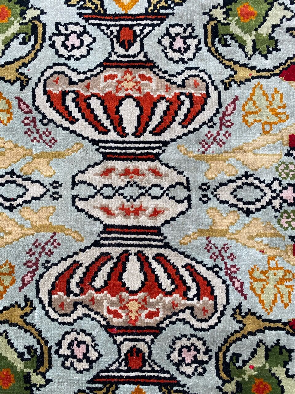 Vintage Turkish silk carpet handmade 74x146 cm