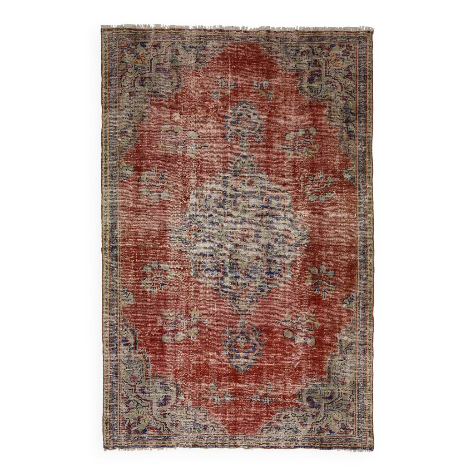 Turkish Anatolian Handmade Vintage Rug 244 cm x 158 cm