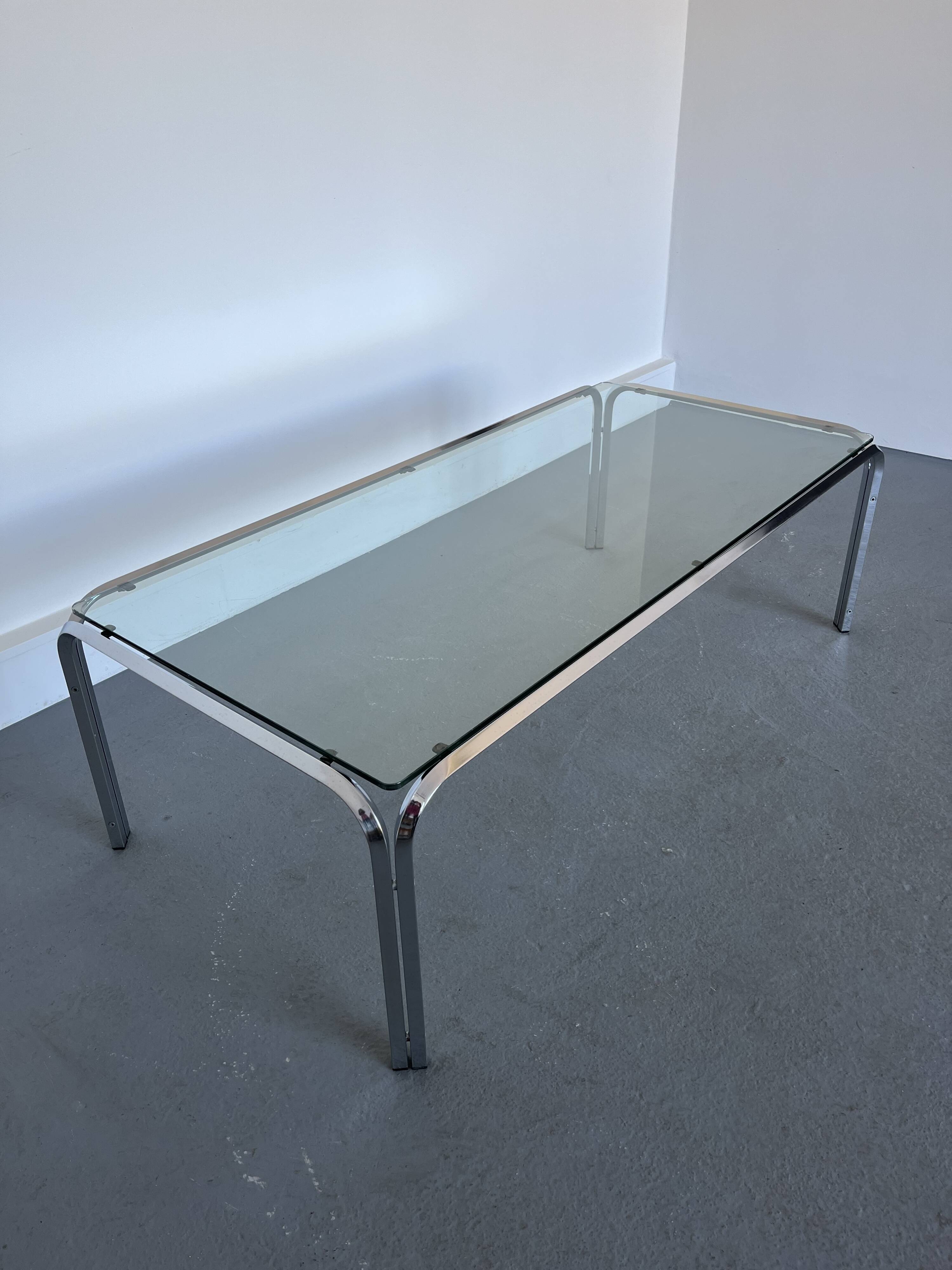Vintage coffee table with  glass & chrome frame, 1970s
