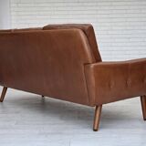 1970s, 3-seater Danish sofa, brown furniture leather with patina.
