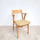 Vintage bridge armchair in beech and pale yellow faux leather from the 1960s.