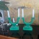 Set of 2 Art Deco candlesticks in green earthenware