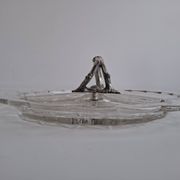 Art Deco Pressed Glass Divided Serving Dish with Alpaca Handle, 1930