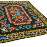 Handwoven Vintage Flatweave Black Kilim 216 cm