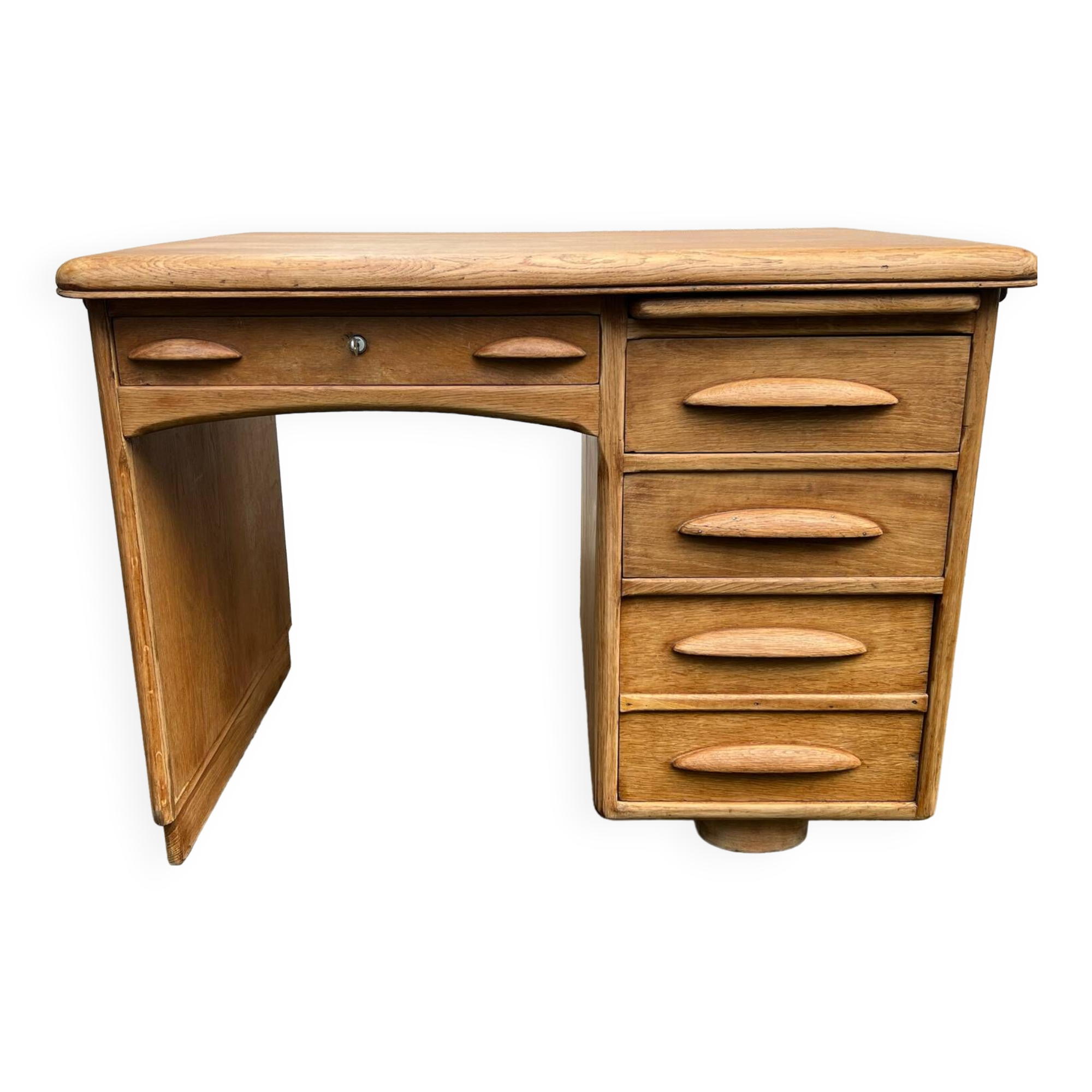 Antique light oak desk from the 1950s with 4 drawers
