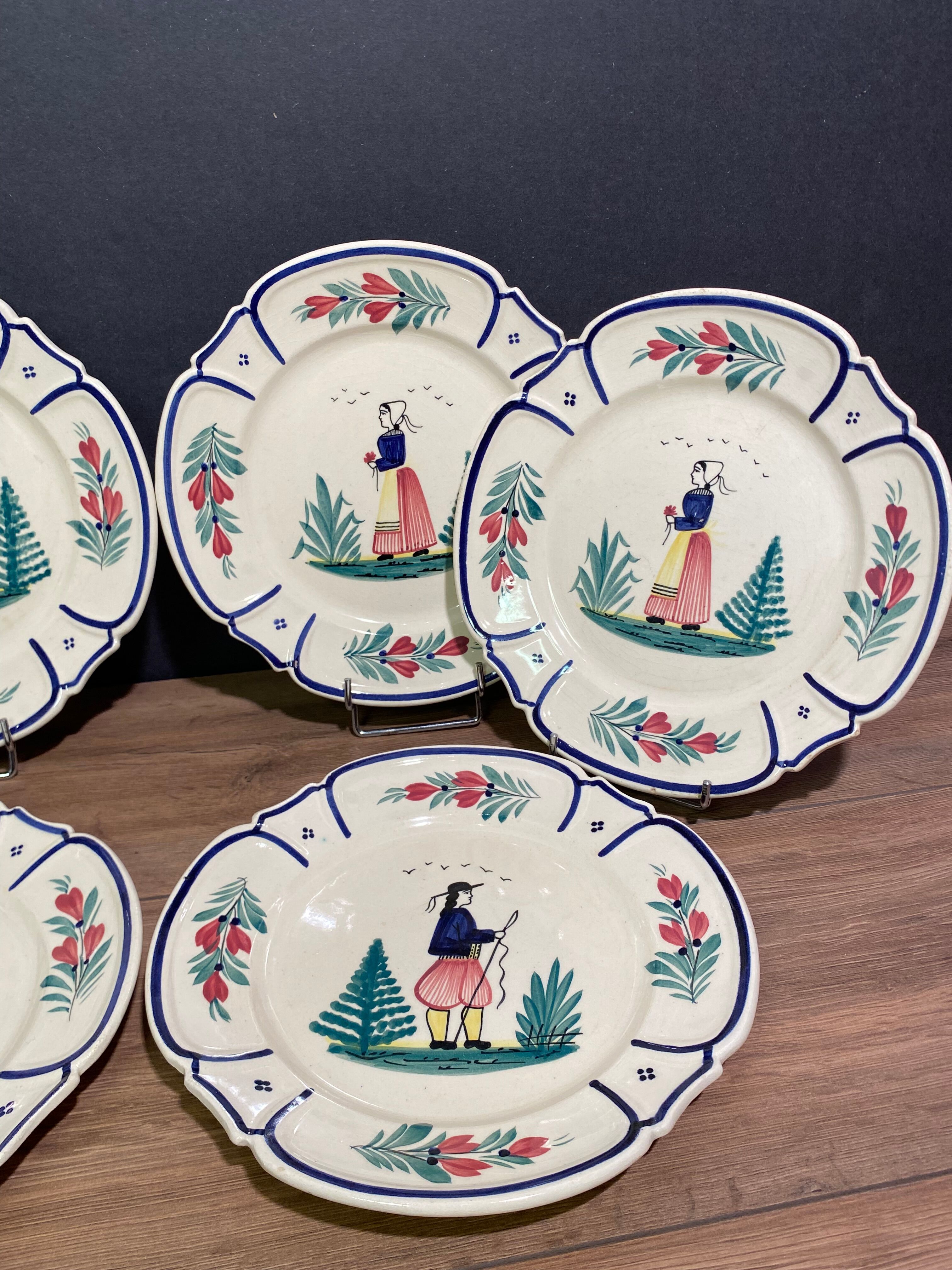 Six earthenware plates signed HB Quimper