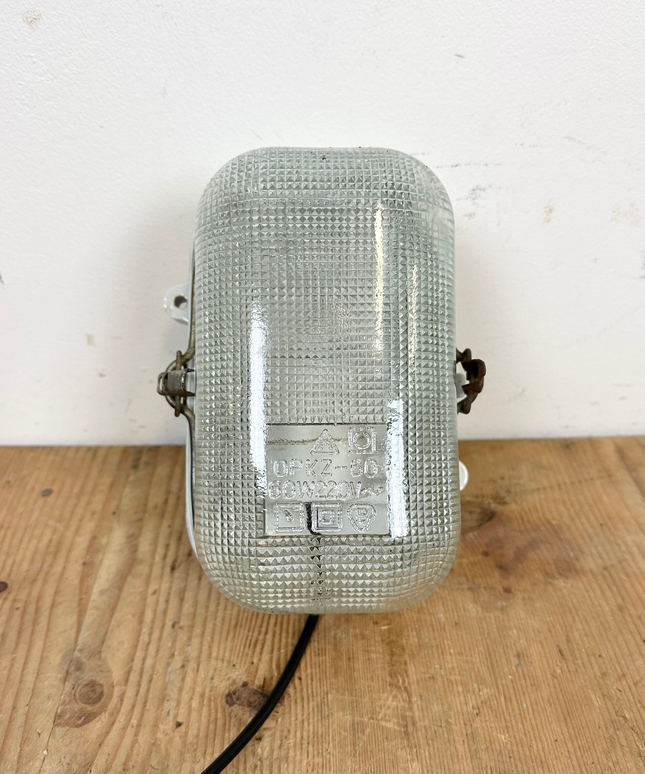 Industrial White Porcelain Wall Light with Ribbed Glass, 1970s