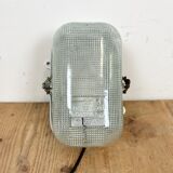 Industrial White Porcelain Wall Light with Ribbed Glass, 1970s