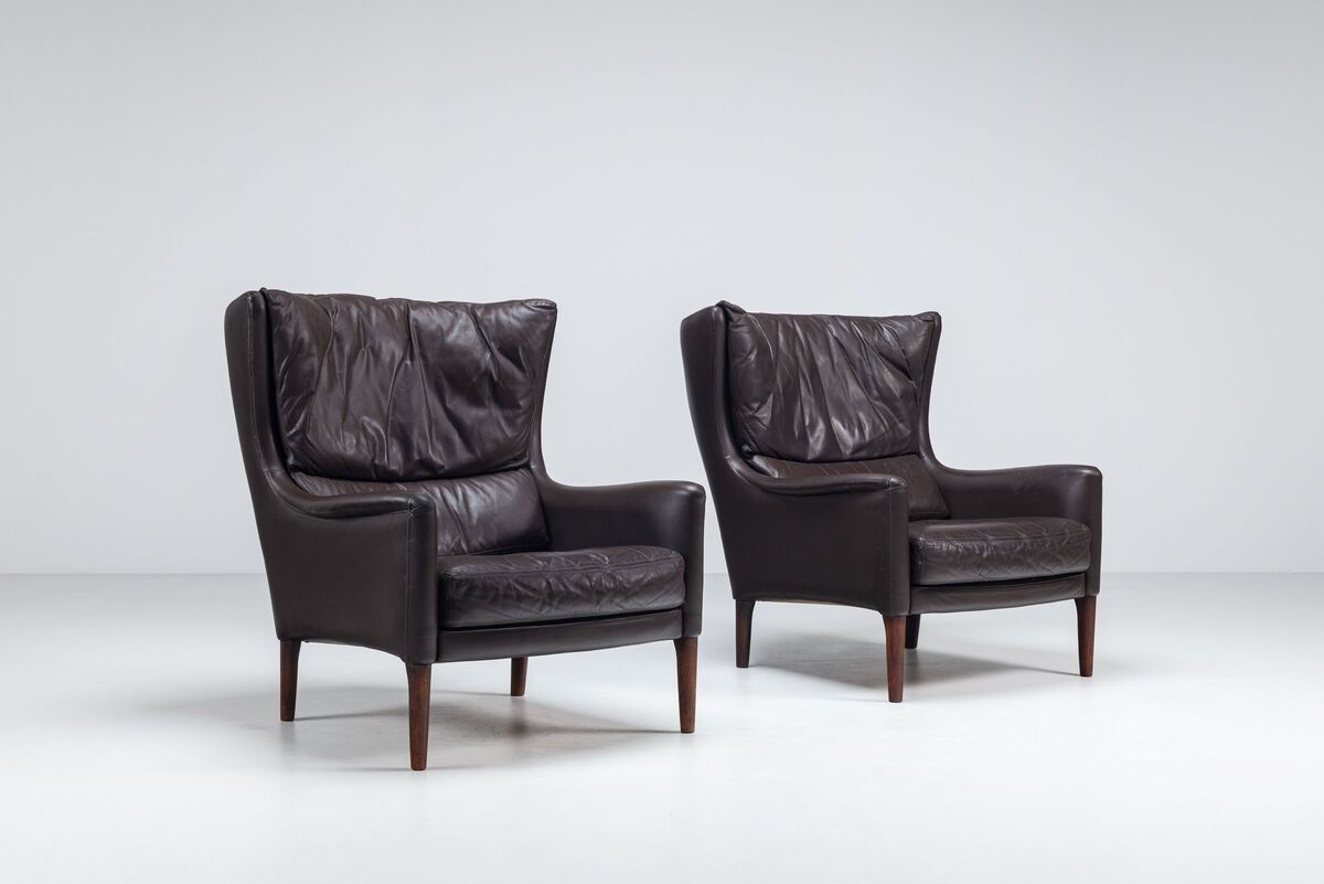Pair of Durlet lounge chairs brown leather Belgium 1960
