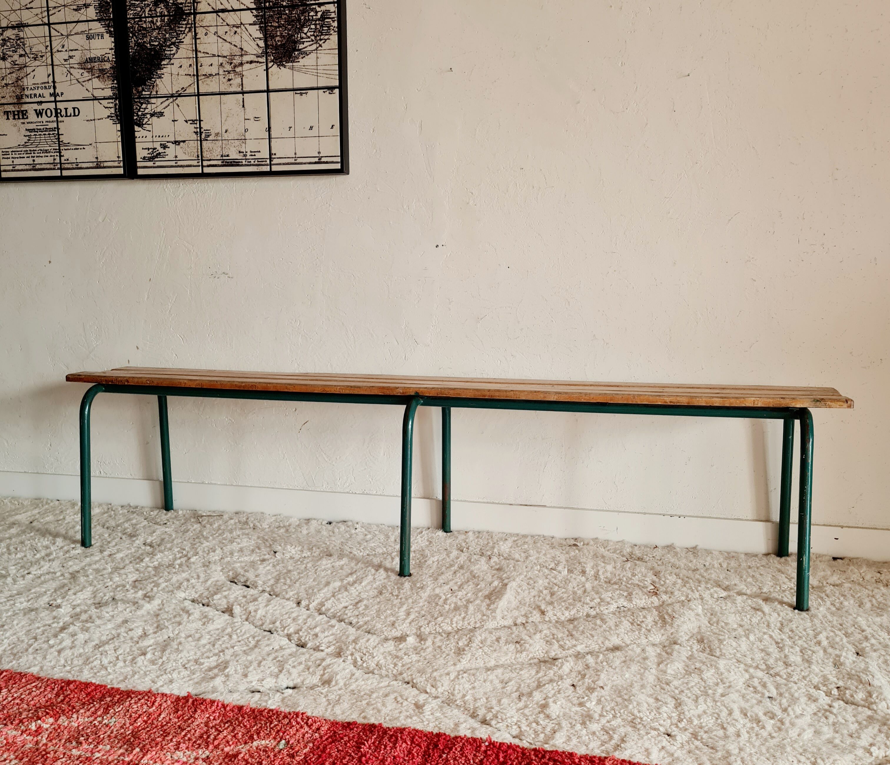Wooden and metal school bench