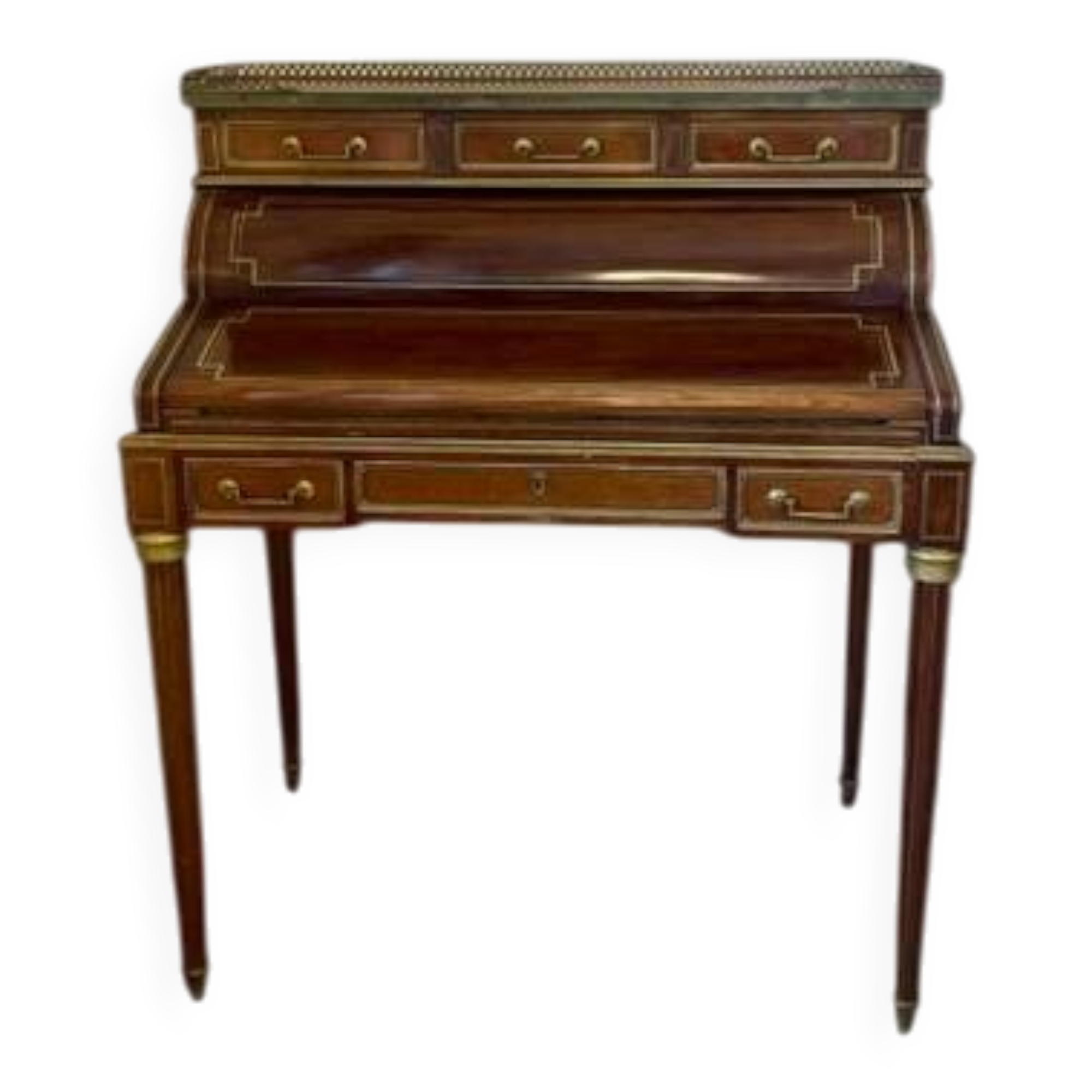 Bureau cylindre à système en Acajou de Style Louis XVI