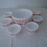 Saladier - t 6 cups scania orange flowers vintage arcopal