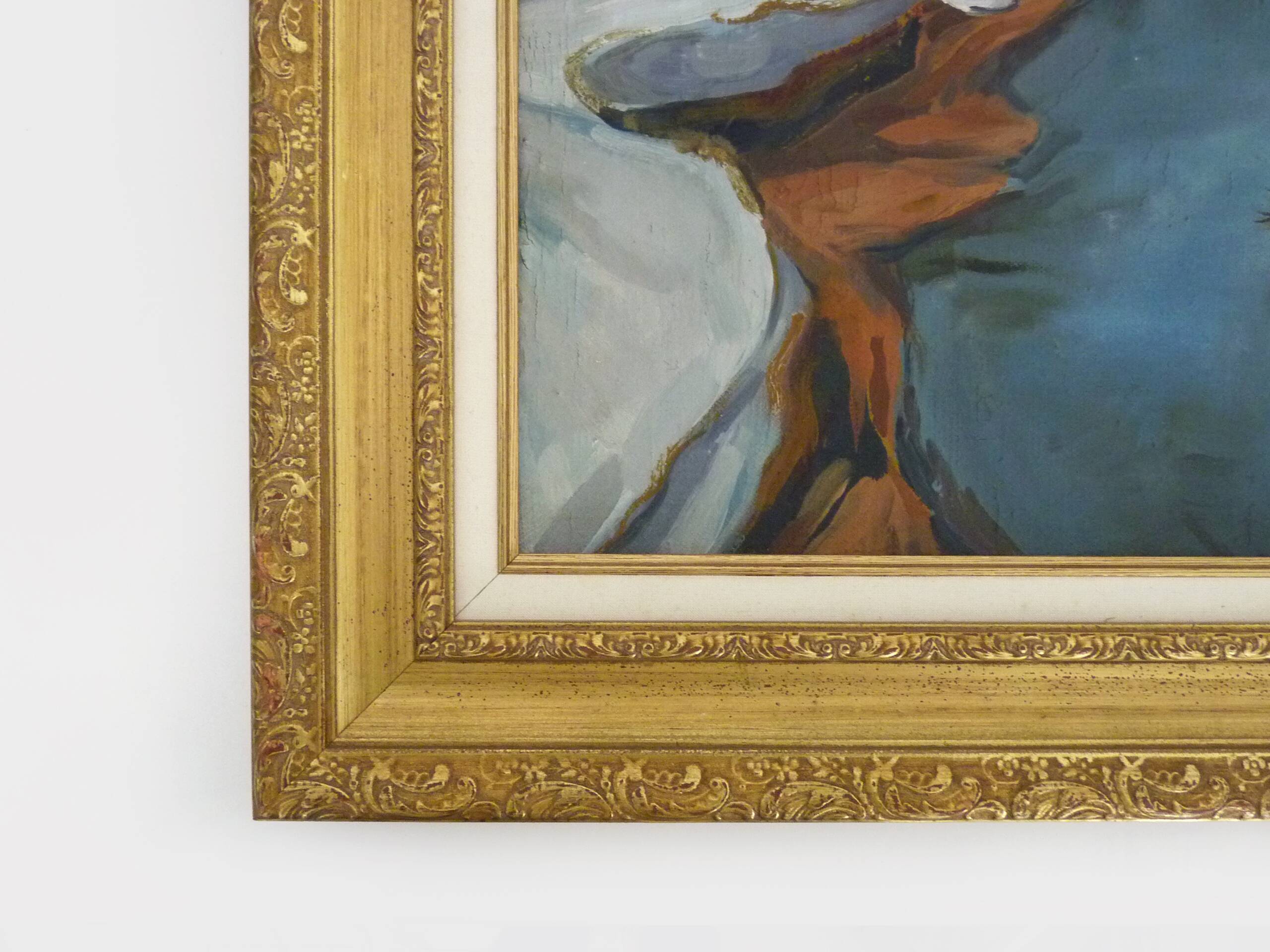 Abstract oil on canvas signed in its gilded wooden frame. 60s 70s