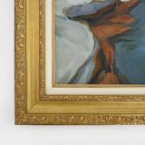 Abstract oil on canvas signed in its gilded wooden frame. 60s 70s