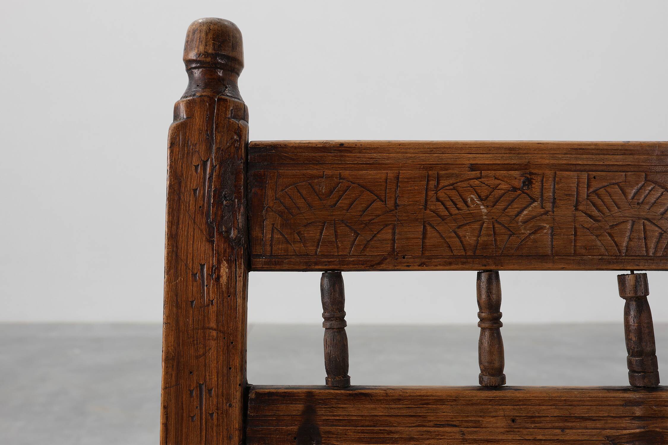 19th Century Spanish Hand-Carved oak Side Chair with Velour Seat