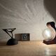 Brutalist lamp Temde Leuchten 1970s pine and glass globe