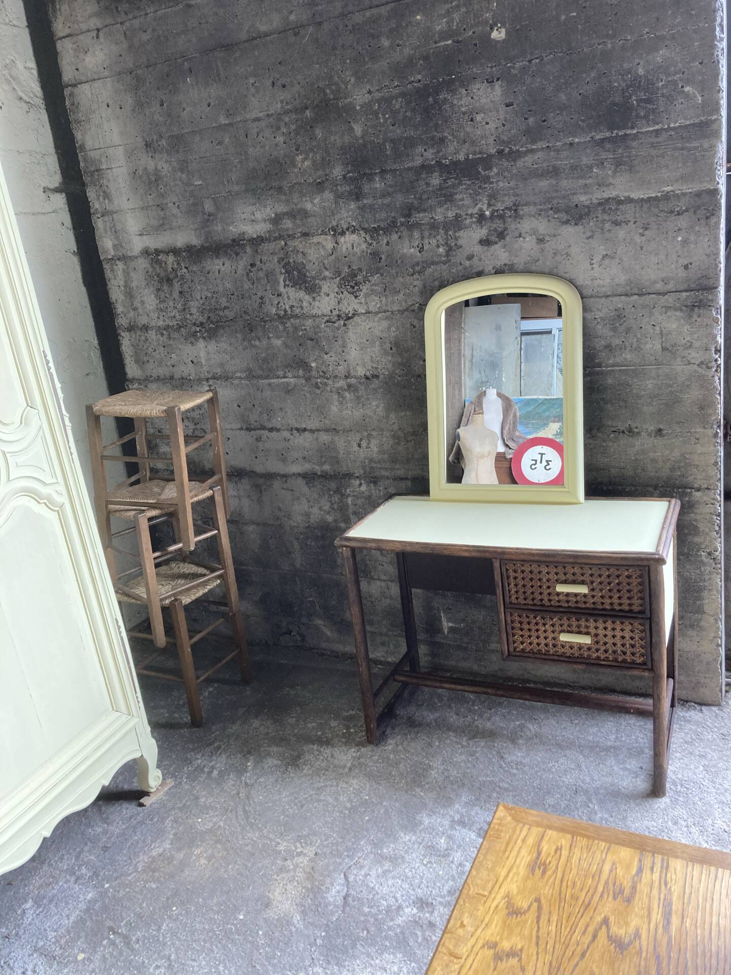 Parisian desk wicker wood bamboo