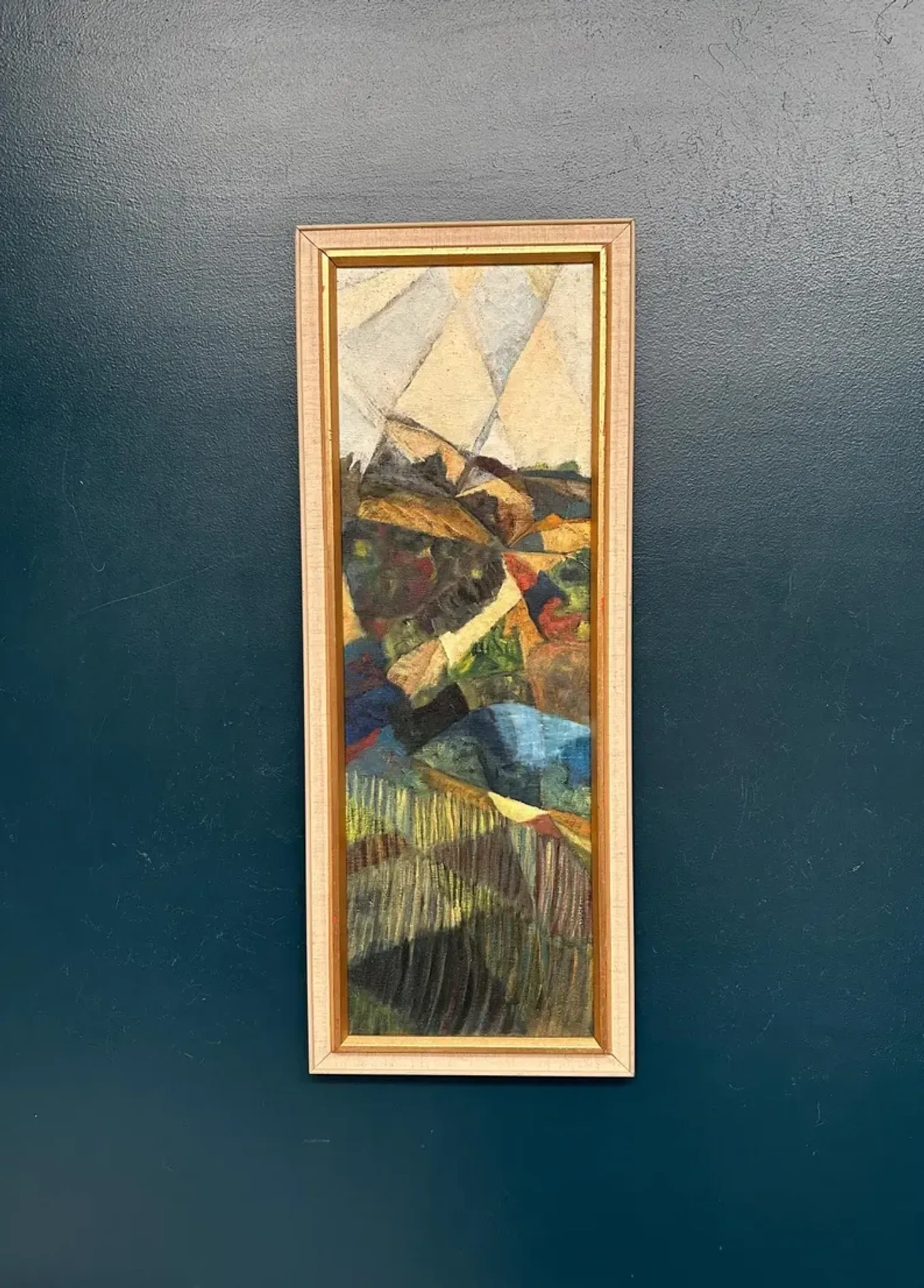 Large Original Swedish Oil on Canvas – “Cubist Landscape” by Kjell Lindberg – Signed – Vintage & Framed
