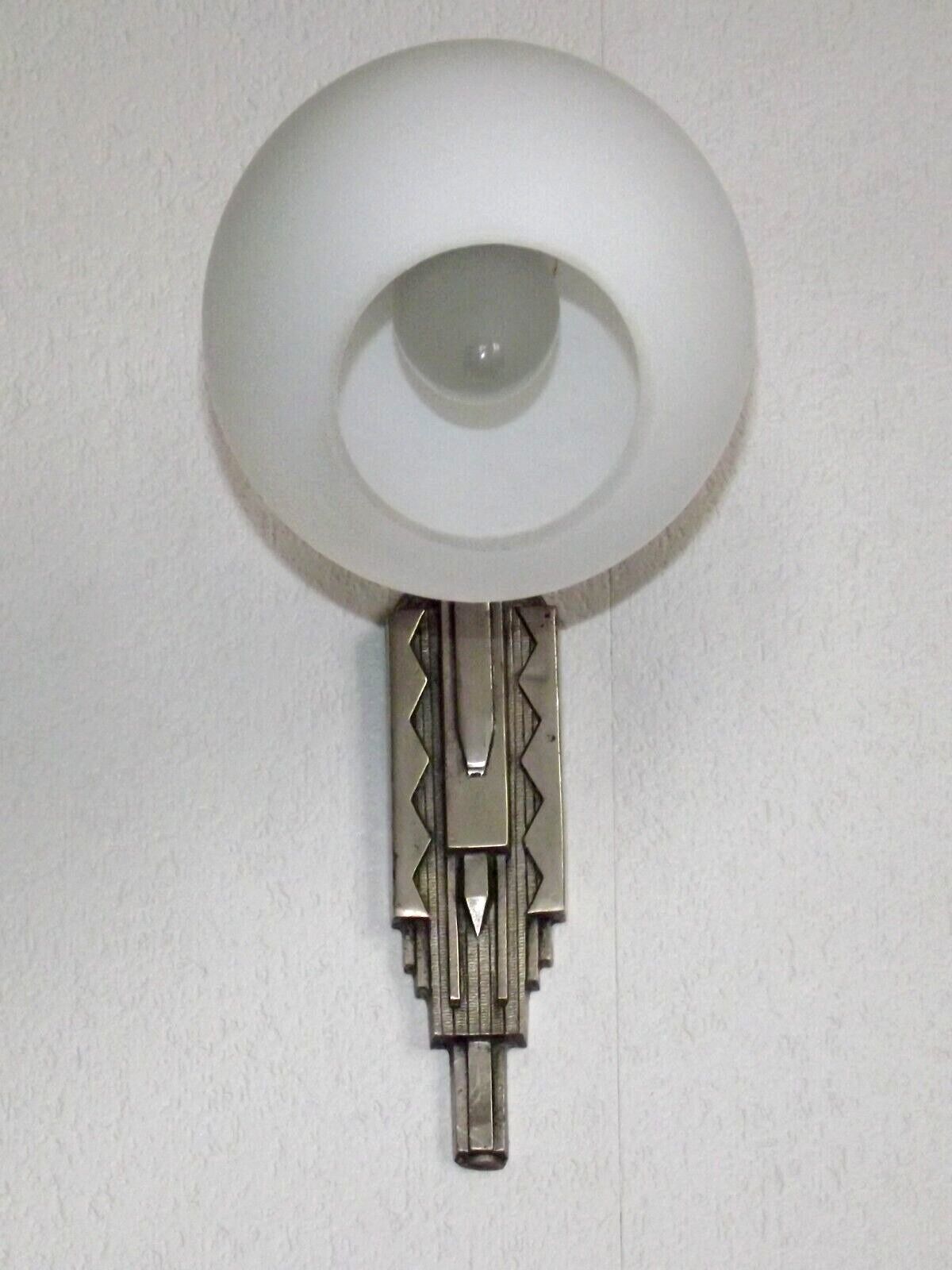 French art deco wall sconce silver metal with opaque glass ball shade 4101