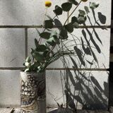 Artisan vase enamel beige brown abstract pattern