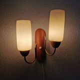 Apply in teak and 70s white glass