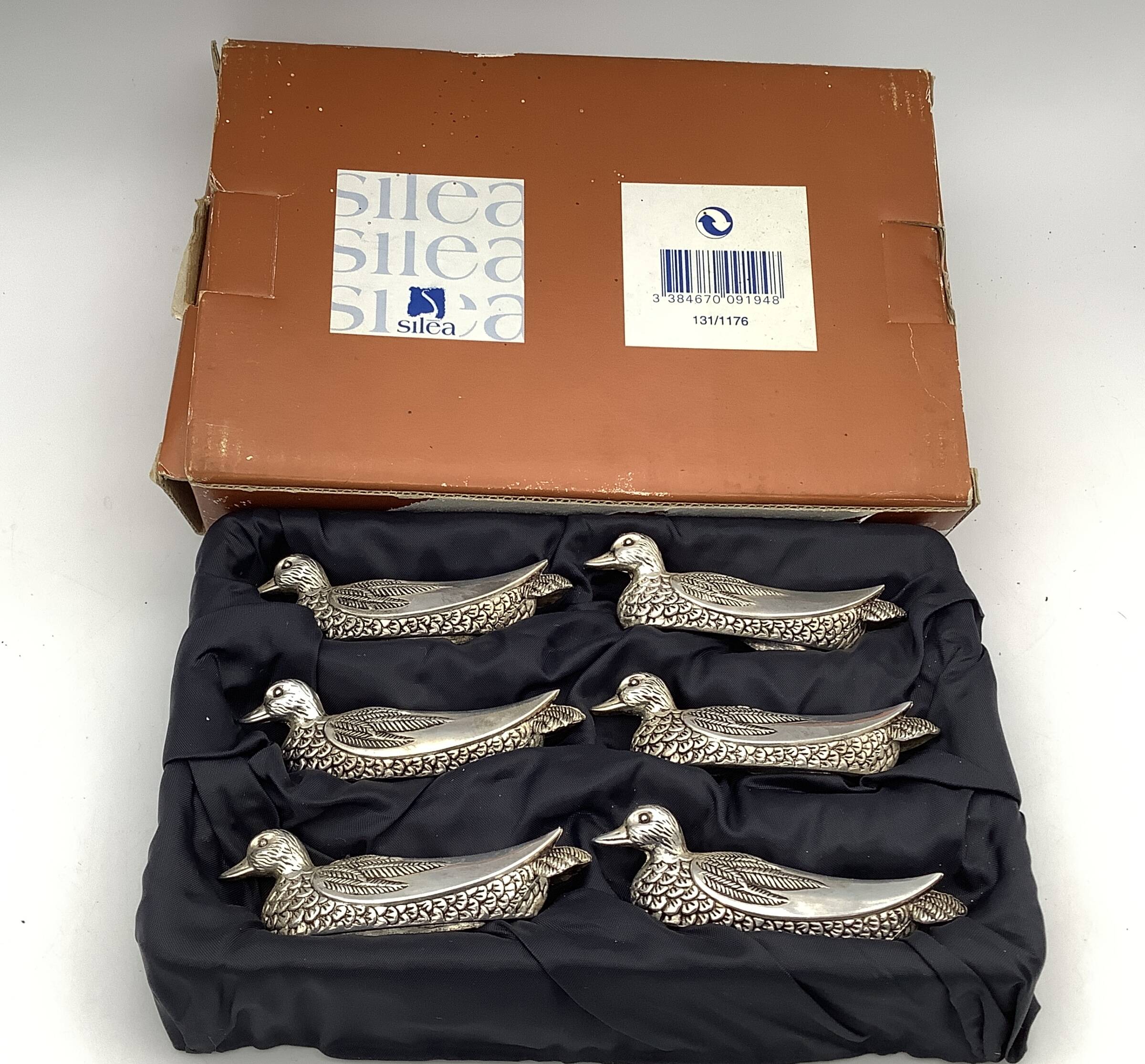 Set of 6 Vintage Duck-Shaped Silver-Plated Knife Rests SILEA