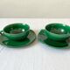 2 tasses à café anciennes vertes en faïence de Saint Clément