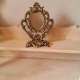 Baroque oval mirror pivoting on foot Golden brass 20x15cm