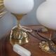 Trio lampes à poser style art deco bronze et opaline blanche
