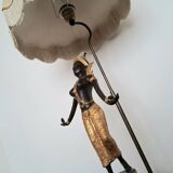 Statue bronze de danseuse thaïlandaise montée en lampe, luminaire ancien
