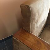 Pair of modernist Art Deco armchairs in alcantara and walnut, 1930